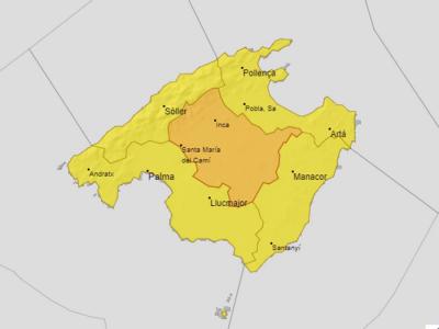 El mapa d'alertes de Mallorca