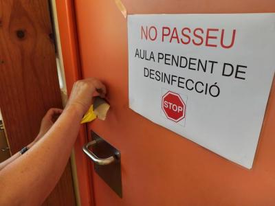 L'aula que ha estat desinfectada